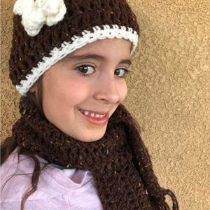 Childs Hat Scarf Set Brown with Flicks Size 4-8 One of a Kind Ready To Ship
